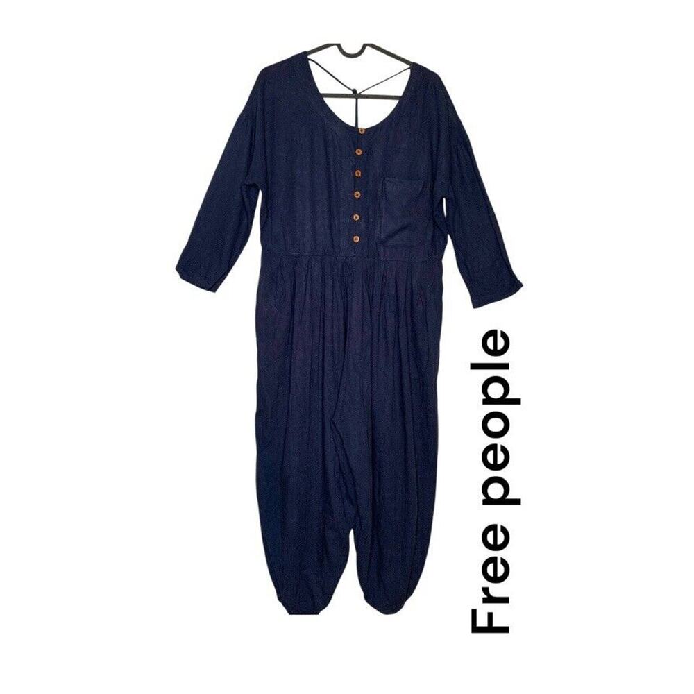 Free People Jumpsuit Womens XS Blue Gauzy Wide Leg 1pc With Pockets